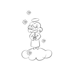 Christmas vector illustration with angel.Suitable for postcard, poster, print.Outline image. 