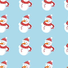 Snowman seamless pattern. Vector pattern with cartoon snowman.