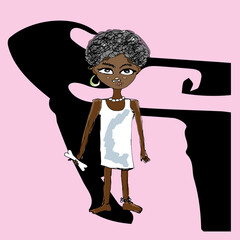 Little princess tribe of cannibals in white undershirt. Funny drawing