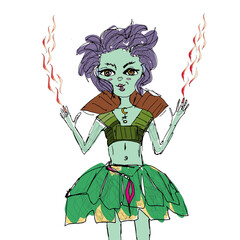 Little fairy, dark elf, cartoon drawing