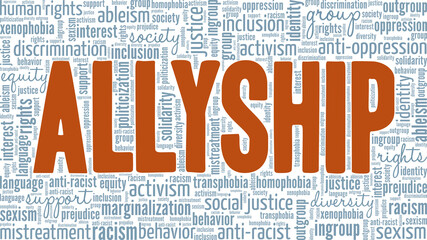 Allyship conceptual vector illustration word cloud isolated on white background. Word of the year 2021.