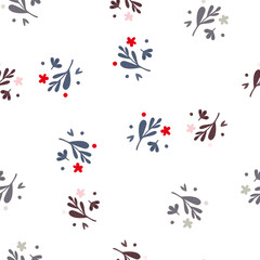Autumn small flowers and leaf seamless pattern isolated. Floral endless ornament.