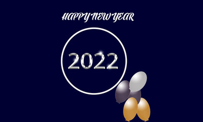 Happy New Year 2022 Silver with color full balloon Metallic.