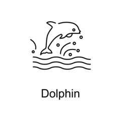Dolphin vector outline icon for web design isolated on white background