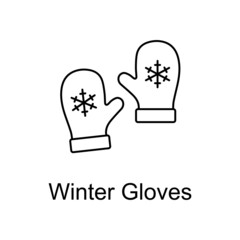 Winter gloves vector outline icon for web design isolated on white background