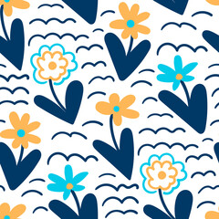 Fototapeta na wymiar Seamless pattern with flowers in doodle style