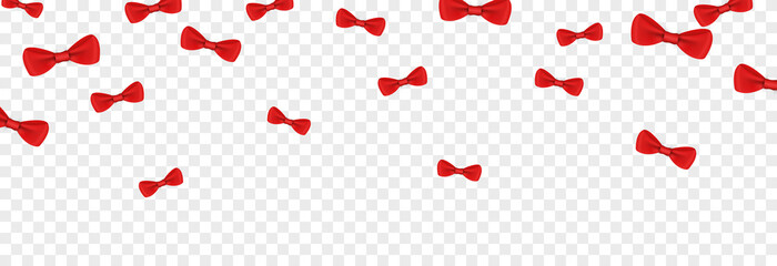 Vector red bow tie on a tie on an isolated transparent background. Red bow, butterflies on a tie fall from the sky.