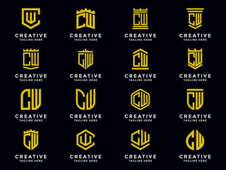 Naklejka premium Template Set initial letters of the CW logo icon. -Vector