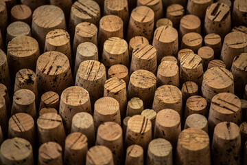 Texture of cork stoppers of different sizes in perspective