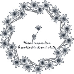 A set of graphic floral compositions with black and white delicate flowers