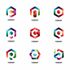initial letter logo bundle design with hexagons. colorful texture. isolated white. logos for business, corporate, digital, technology and graphic design. modern templates