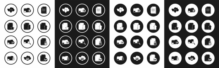 Fototapeta premium Set Document, with download, star, Cloud, Upload file document, Add new folder, and lock and check mark icon. Vector