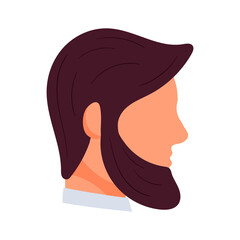 Vector flat illustration of a man head in profile with a fashionable hairstyle and beard.