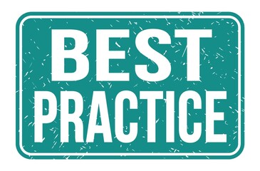 BEST PRACTICE, words on blue rectangle stamp sign