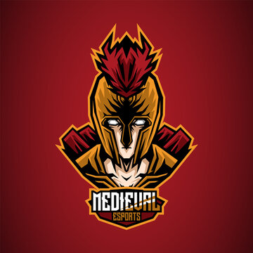 esport mascot of medieval roman warrior, this cool and fierce image is suitable for esport team logos or for fighting club logo, can be used t-shirt or merchandise design