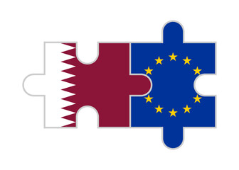 Naklejka premium puzzle pieces of qatar and eu flags. vector illustration isolated on white background 