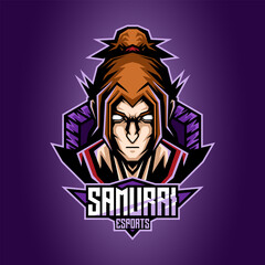 esport mascot of samurai head, this cool and fierce image is suitable for esport team logos or for extreme sport logo like skateboard, can be used t-shirt or merchandise design