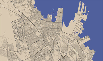 Dammam vector map. Detailed map of Dammam city administrative area. Cityscape urban panorama.