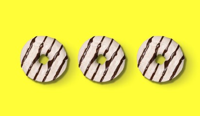 Tasty sweet donuts for Hanukkah on color background