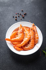 shrimp food prawns seafood healthy meal diet snack on the table copy space food background rustic. top view keto or paleo diet vegetarian food pescetarian diet