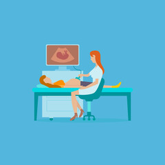 Pregnant woman on ultrasound at the doctor.