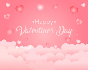 valentine's day wallpaper, with pink hearts and clouds