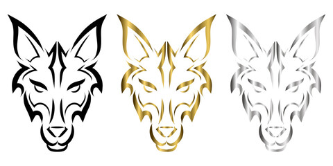 Fototapeta premium Black gold and silver line art of wolf head. Good use for symbol, mascot, icon, avatar, tattoo, T Shirt design, logo or any design you want.