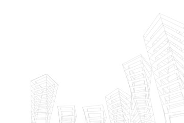 Abstract architectural background. Linear 3D illustration. Concept sketch