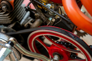 Motor bike or scooter parked in residential yard