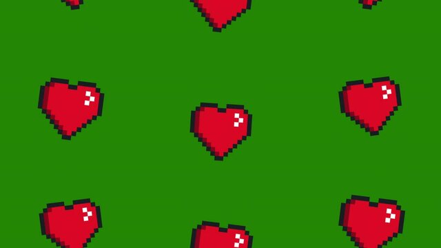 pixel heart pattern background animation.4K motion animation.green background.