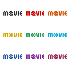 Movie Film reel icon isolated on white background, color set