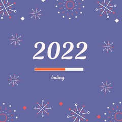 New Year 2022 celebration. Creative festive banner on the violet background. Christmas decoration banner