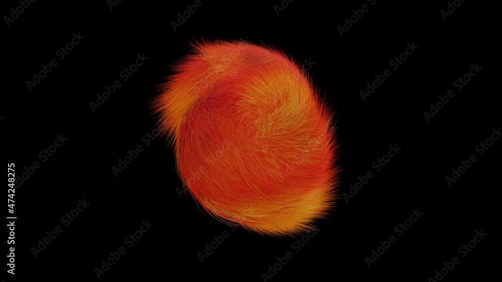 Poster hairy abstract spherical shape spinning in different directions on a black background. multicolored 