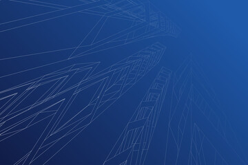 Abstract architectural background. Linear 3D illustration.