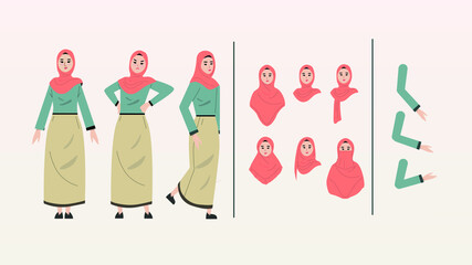 set of woman wearing hijab with various style