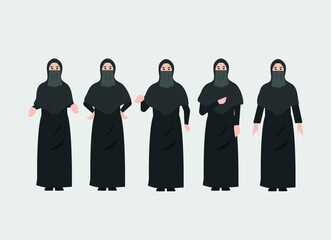 muslim woman wearing nikab with various gesture