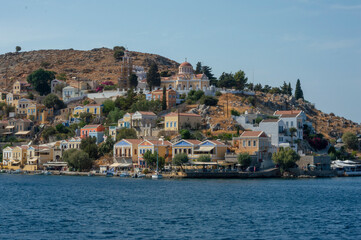 View of beautiful bay with colorful houses on the hillside of th
