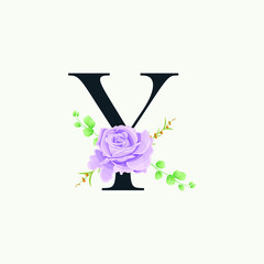 Beautiful Y alphabet with Floral logo decoration template. Luxury font with green leaves emblem botanical vector illustration.