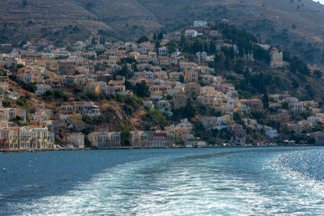 View of beautiful bay with colorful houses on the hillside of th