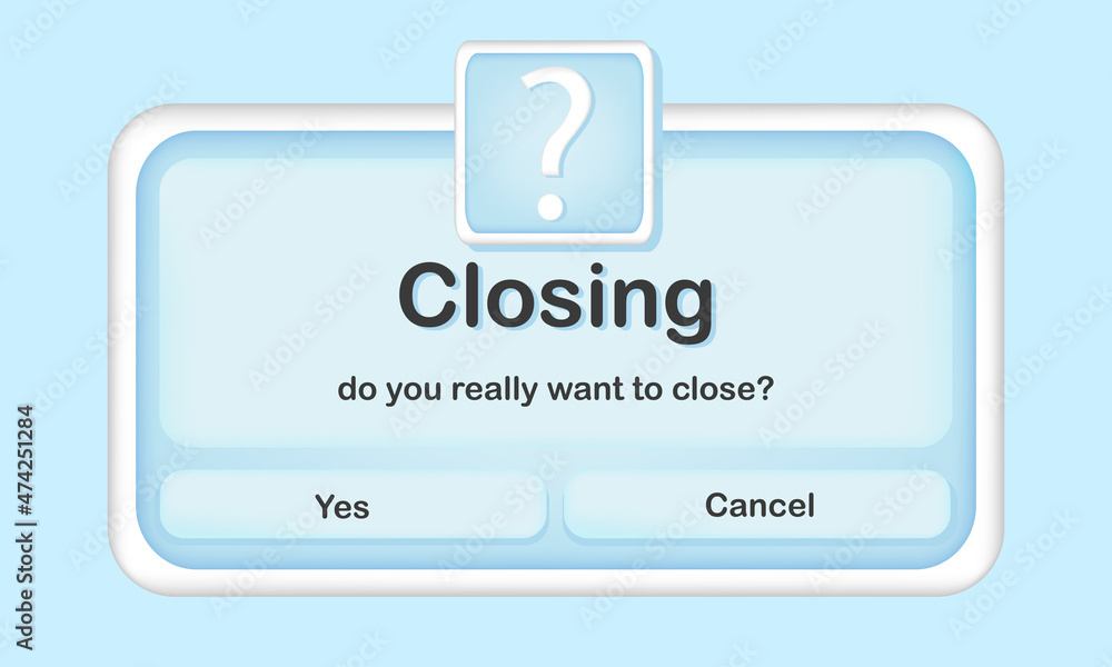 Poster 3d notification design. blue reminder layout with buttons for user interface. close digital window. 