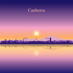 Canberra city silhouette on sunset background - 474251231