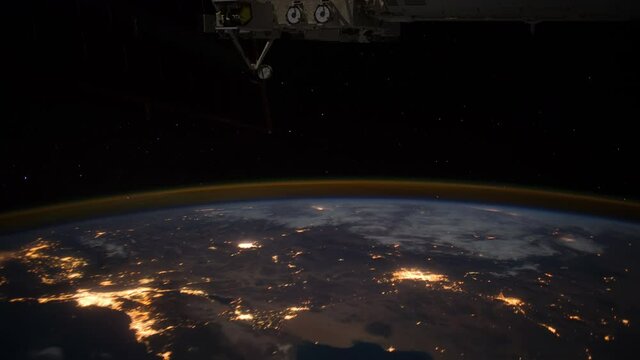 Western United States towards Aurora Borealis.
The International Space Station.
Source material was provided by NASA.
Color correction was done, noise was removed and slowed down.