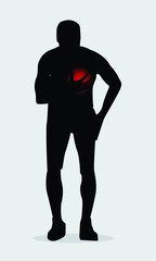 Man have early symptoms of heart attack. Healthcare and medical silhouette.