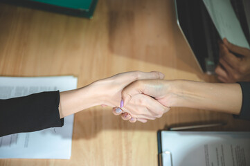 business people are shaking hand for job interview, handshake for successful to join a work