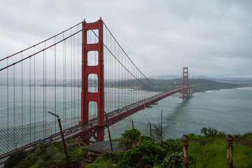 San Francisco Golden Gate Bridge, USA. Panoramic overview from hill.