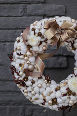 Christmas wreath made of cotton. Preserved Florals Cotton Wreath. Home Decor, Christmas Wreaths.
