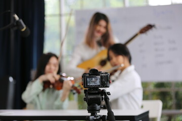 student person learning classical music with online class live streaming media video, musical class