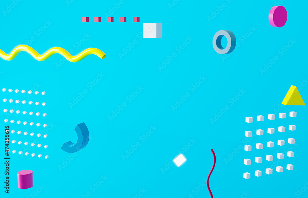 Wall mural 3d rendering colorful geometric on blue background. banner sale geometry colorful design. shapes com