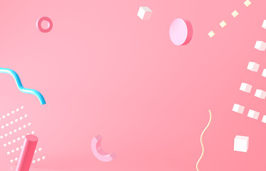 3d rendering Colorful geometric on pink background. banner sale geometry colorful design. shapes composition festival poster. Abstract gradient Creative geometric wallpaper. Trendy gradient shapes