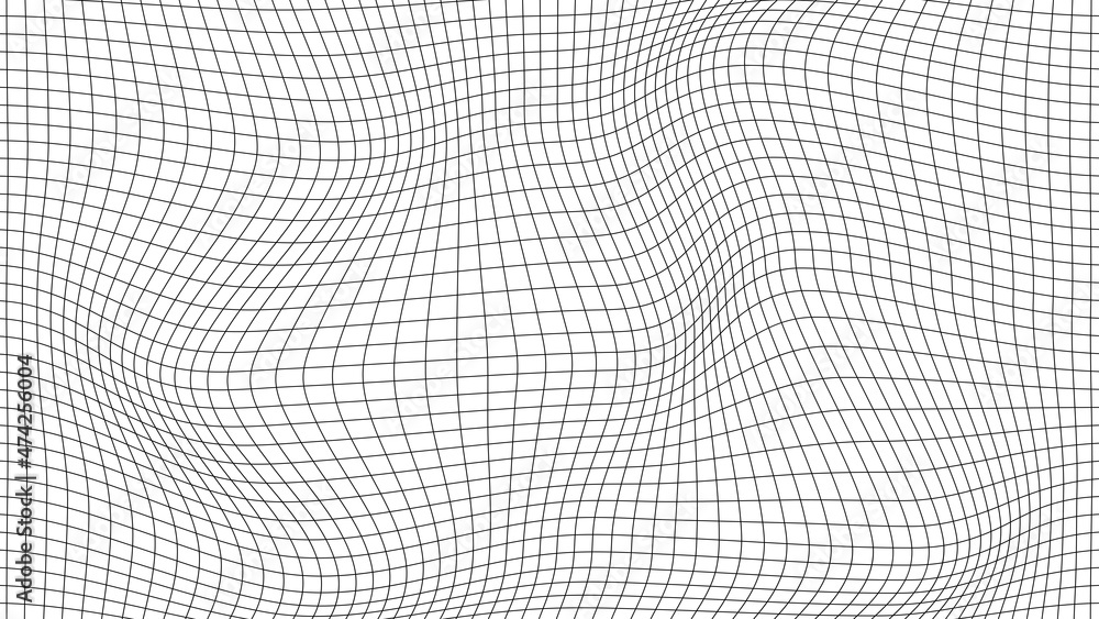 Poster perspective distorted white grid. digital background with wireframe wave. vector curve surface.